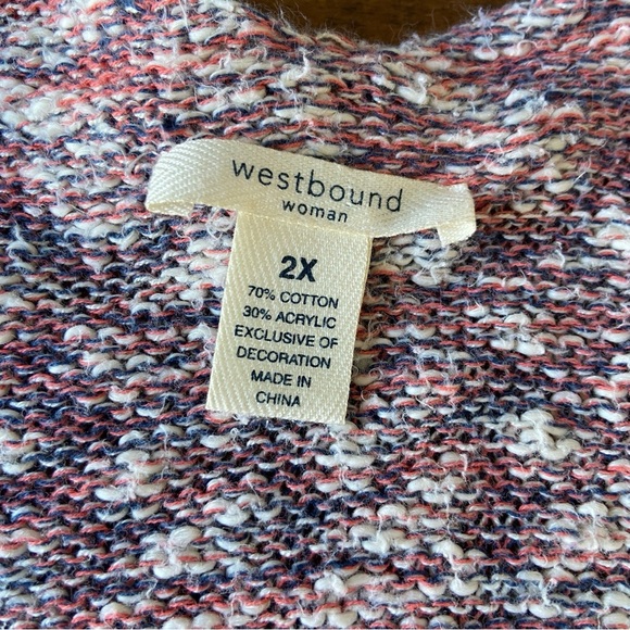 Westbound Sz 2X Muted Multicolor Knit Shawl Cardigan Poncho Fringed Tribal Trim - Picture 6 of 10